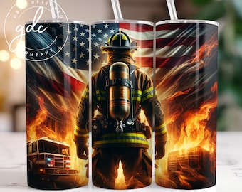 USA Firefighter 20 oz Straight Tumbler Sublimation Design Digital Download PNG, Skinny Tumbler Design Digital Only, Firefighter Tumbler Wrap