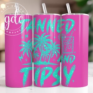 Tanned and Tipsy 20oz Skinny Tumbler Wrap Sublimation Design, Instant Download, Straight Tumbler Wrap PNG, Margarita, Summer Tumbler