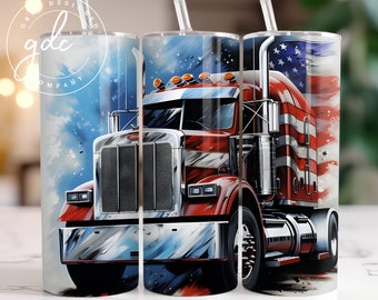 American Flag Trucker Tumbler Wrap: 20oz Skinny Tumbler (PNG Digital Download)