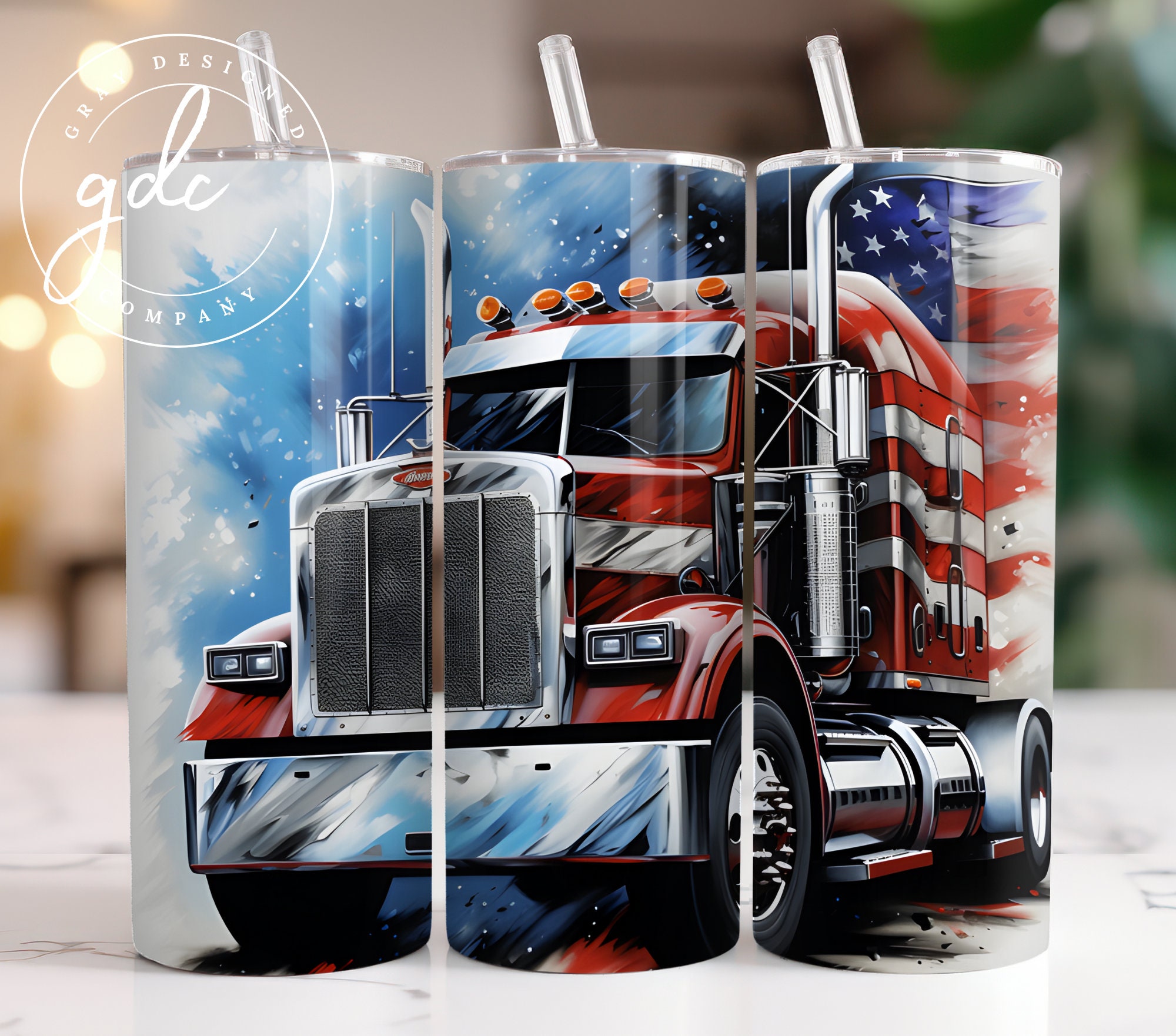 Trucker Design20 Oz Skinny Straight Tumbler Wrap Template, Trucker