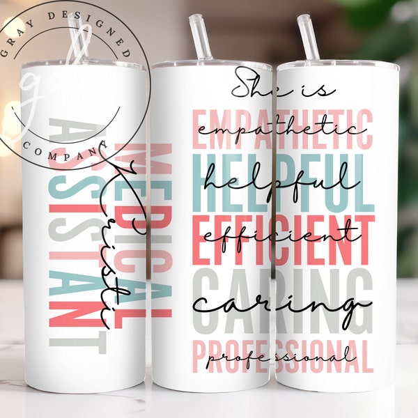 Medical Assistant 20 oz Skinny Tumbler Sublimation Design Digital Download PNG Instant DIGITAL only, CMA Tumbler Wrap, Medical Tumbler Wrap