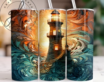 Lighthouse Tumbler Wrap: 20 oz Skinny Sublimation Design (Digital Download)