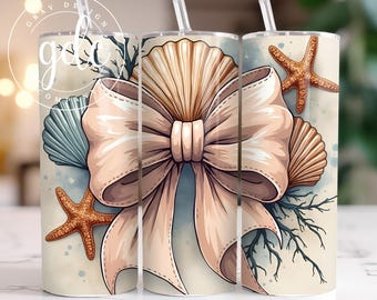 Coquette Bow Seashell Tumbler Sublimation Design (Digital Download)