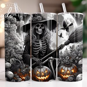 Halloween Skeleton Witch Tumbler Design: 20oz Skinny Tumbler Sublimation (Digital Download)