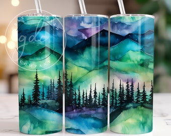 Alcohol inkt Northern Lights Tumbler Wrap Design 20 oz Skinny Tumbler Sublimatie Design Digitale Download PNG Instant DIGITAL alleen