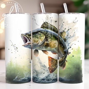 Bass Fish Tumbler Sublimation Design: 20 oz Skinny Tumbler (Digital Download)