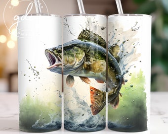 Disegno a sublimazione per bicchiere Bass Fish: bicchiere sottile da 20 once (download digitale)