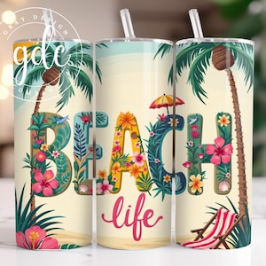 Beach Life Tumbler Sublimation Design: Seashells & Ocean (Digital Download)