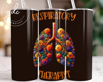 Floral Lungs Respiratory Therapist 20oz Tumbler Wrap (digitale png-download)