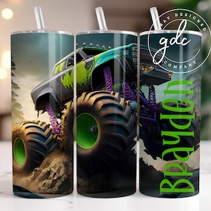 Monstertruck 20 Unzen Skinny Tumbler Png, Monster Truck Png, Monster Truck Png, personalisierte Png, Reifenspur png, sublimieren Sie Designs Download