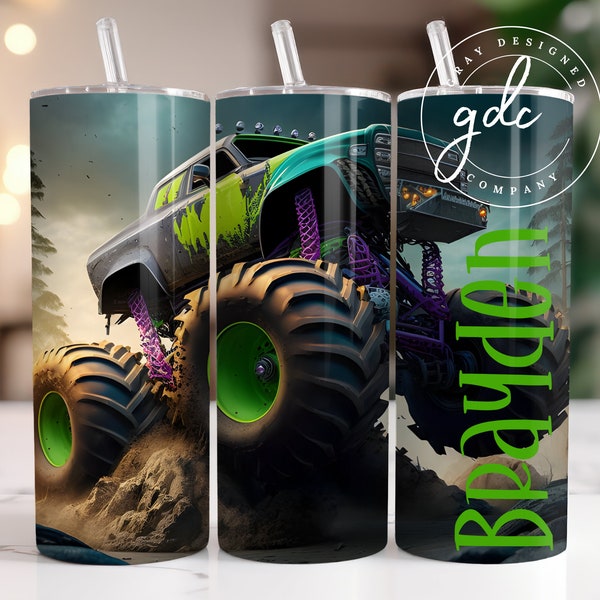 Monster truck 20oz skinny tumbler png, monster truck png, monster truck png, personalized png, tire track png, sublimate designs download