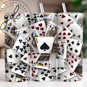 3D speelkaarten 20 oz Skinny Tumbler Sublimation Design, Instant Digital Download PNG, Straight Tumbler Wrap