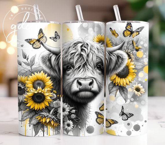 Highland Cow Sunflower Tumbler Wrap: Sublimation Design (Digital Download)
