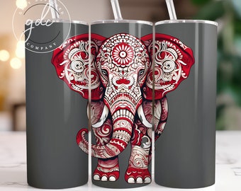 Elephant Tumbler Wrap: Ornate Sublimation Design (Digital Download)