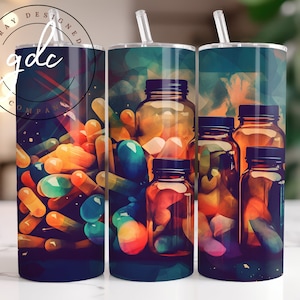 Apothekerbecher Sublimationsdruck: Bunte Pillen, Apotheker (Digitaler Download)