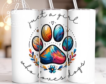 Dog Mom 20oz Tumbler Wrap: Colorful Paw Print Sublimation Design (Digital Download)