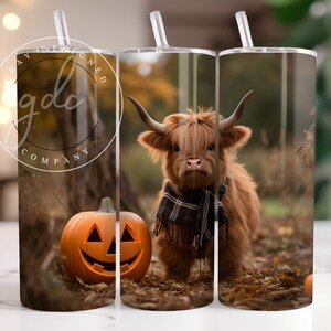 Halloween Highland Cow 20 oz Skinny Tumbler Sublimation Design Digital Download PNG Instant DIGITAL only, Highland Cow Tumbler Wrap