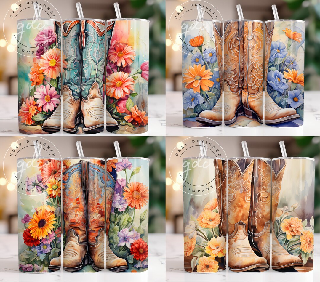 Cowgirl Boots Tumbler Sublimation Design: Floral Western (digital ...