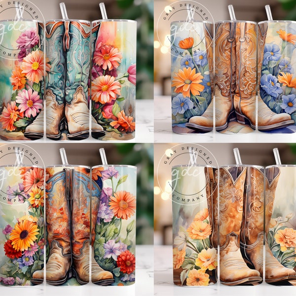 Cowgirl Boots 20 oz Skinny Tumbler Sublimation Design Digital Download PNG Instant DIGITAL only, Boots Tumbler Wrap, Western  20 pz