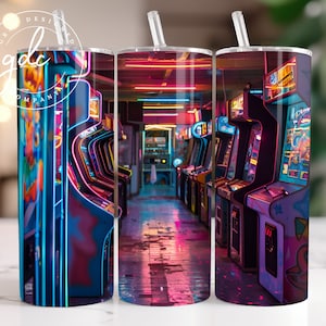 Arcade Gamer 20oz Skinny Tumbler Wrap: Sublimation Design (Digital Download)