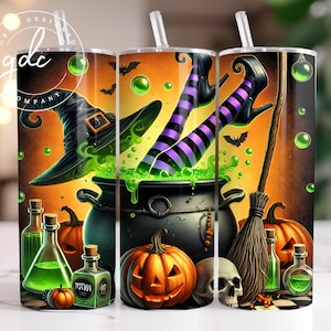 Witch Tumbler Wrap, 20 oz Skinny Tumbler Sublimation Design, Halloween Tumbler Wrap, Happy Halloween PNG, Cauldron Tumbler, Digital Download