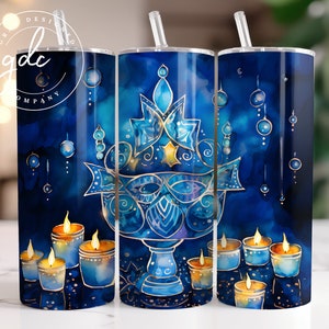 Hanukkah 20 oz Skinny Tumbler Sublimation Design Digital Download PNG Instant DIGITAL ONLY, Star of David Tumbler Wrap