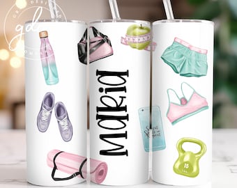 Gym Tumbler Wrap: Pink Fitness Design (Digital Download)