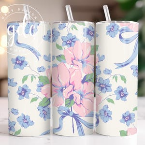 Coquette Pink Bows Soft Girl Aesthetic 20 oz Skinny Tumbler Sublimation Design Digital Download PNG Instant DIGITAL ONLY, PAstel Floral