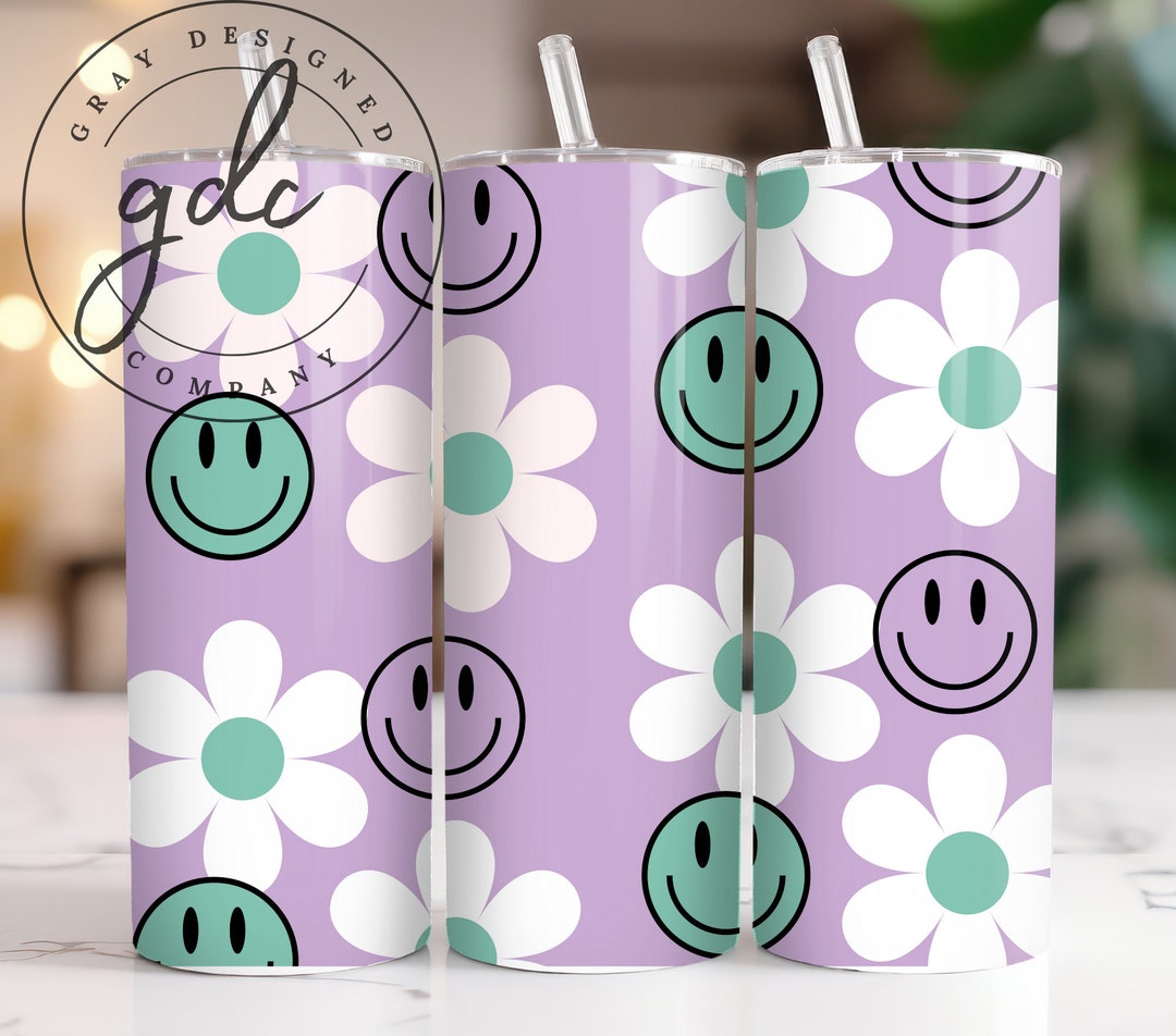 Retro Daisy Smile Face 20 Oz Skinny Tumbler PNG Sublimation Design ...