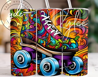 Roller Skates Tumbler Wrap: Colorful Sublimation Design (Digital Download)