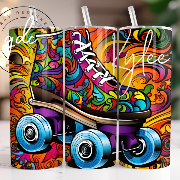 Roller Skates 20 oz Skinny Tumbler Wrap Designs Sublimation Design Digital Download PNG Instant DIGITAL only, Personalized Tumbler Wrap