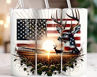Bicchiere da 20 once con bandiera americana e cervo, design a sublimazione (download digitale)