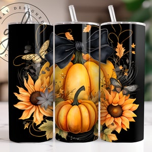 Fall Pumpkin Tumbler Wrap Design: Sunflower & Butterfly (Digital Download)