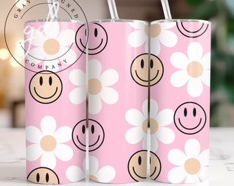 Retro Daisy Smile Face 20 Oz Skinny Tumbler PNG Sublimation Design ...