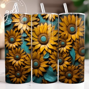 3D Floral Tumbler Wrap: Sunflower Sublimation Design (Digital Download)