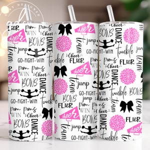 Cheer Tumbler Wrap 20 oz Skinny Tumbler Wrap Design Sublimation Design Digital Download PNG Instant DIGITAL only, Cheerleader Tumbler