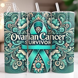 Ovarian Cancer  Tumbler PNG, Cancer Awareness Tumbler Design-20 oz Skinny Straight Tumbler Wrap Template, Cervical Cancer Sublimation