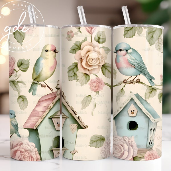 Birdhouse Tumbler Wrap Designs Sublimation Design Digital Download PNG Instant DIGITAL only, ShabbyChic Tumbler Wrap