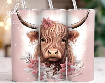 Highland Cow Christmas Tumbler Wrap 20 Oz Skinny Tumbler Sublimation ...