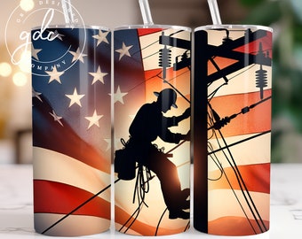 Kubek Lineman American Flag 20 oz Skinny Tumbler z nadrukiem sublimacyjnym (pobranie cyfrowe)