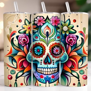 Halloween Tumbler 20 oz Skinny Tumbler Sublimation Design Digital Download PNG Instant DIGITAL only, Skeleton Tumbler Wrap, Sugar Skull