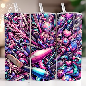 Hairstylist Tumbler Design: Colorful Hair Salon PNG (20oz Skinny Tumbler)