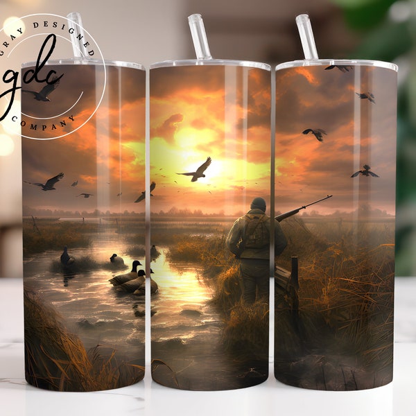 Caza de patos 20 oz Skinny Tumbler Sublimation Design Descarga digital PNG Instant DIGITAL SOLAMENTE, Vaso de caza, Vaso de pato