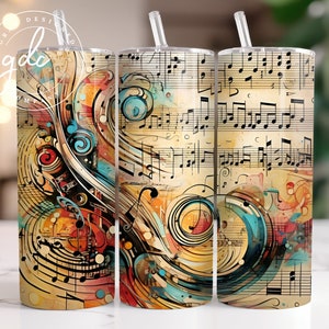 Music Floral Tumbler Wrap Music Love Musical notes - Seamless Tumbler Wrap Sublimation Design Downloads - Skinny Tumbler 20oz Design, gift