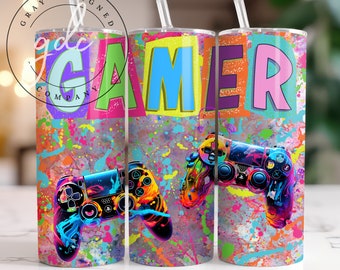 Gamer Tumbler Wrap: 20 oz Skinny Sublimation Design (Digital Download)