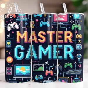 Gamer 20 oz Skinny Tumbler Wrap Designs Sublimation Design Digital Download PNG Instant DIGITAL only, Gamer Tumbler Wrap