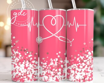 Nurse Tumbler Sublimation Design: Heart Stethoscope (Digital Download)