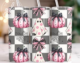 Halloween Ghost Tumbler Wrap: Spooky Pink Design (PNG Download)