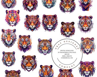 Tiger Clipart PNG Stickers: Digital Planner Goodnotes Files (Digital Download)