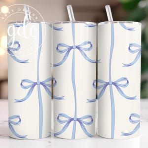 Coquette Blue Bows Soft Girl Aesthetic 20 oz Skinny Tumbler Sublimation Design Digital Download PNG Instant DIGITAL Tumbler Wrap Pink Bow